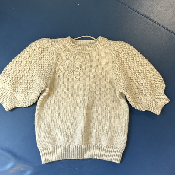 VERO MODA AWARE Sz S cream color textural puff sleeve sweater embroidered flower - Picture 5 of 7